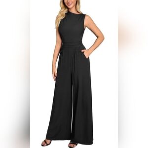 2026 New Release | Black Sleeveless Wide-Leg Jumpsuit | Size Large | NWT